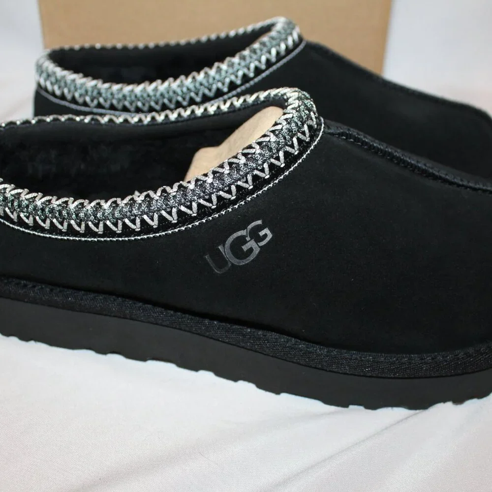 NEW UGG MEN'S TASMAN‎ SUEDE SHEARLING LINED SLIP ON SLIPPERS BLACK 9